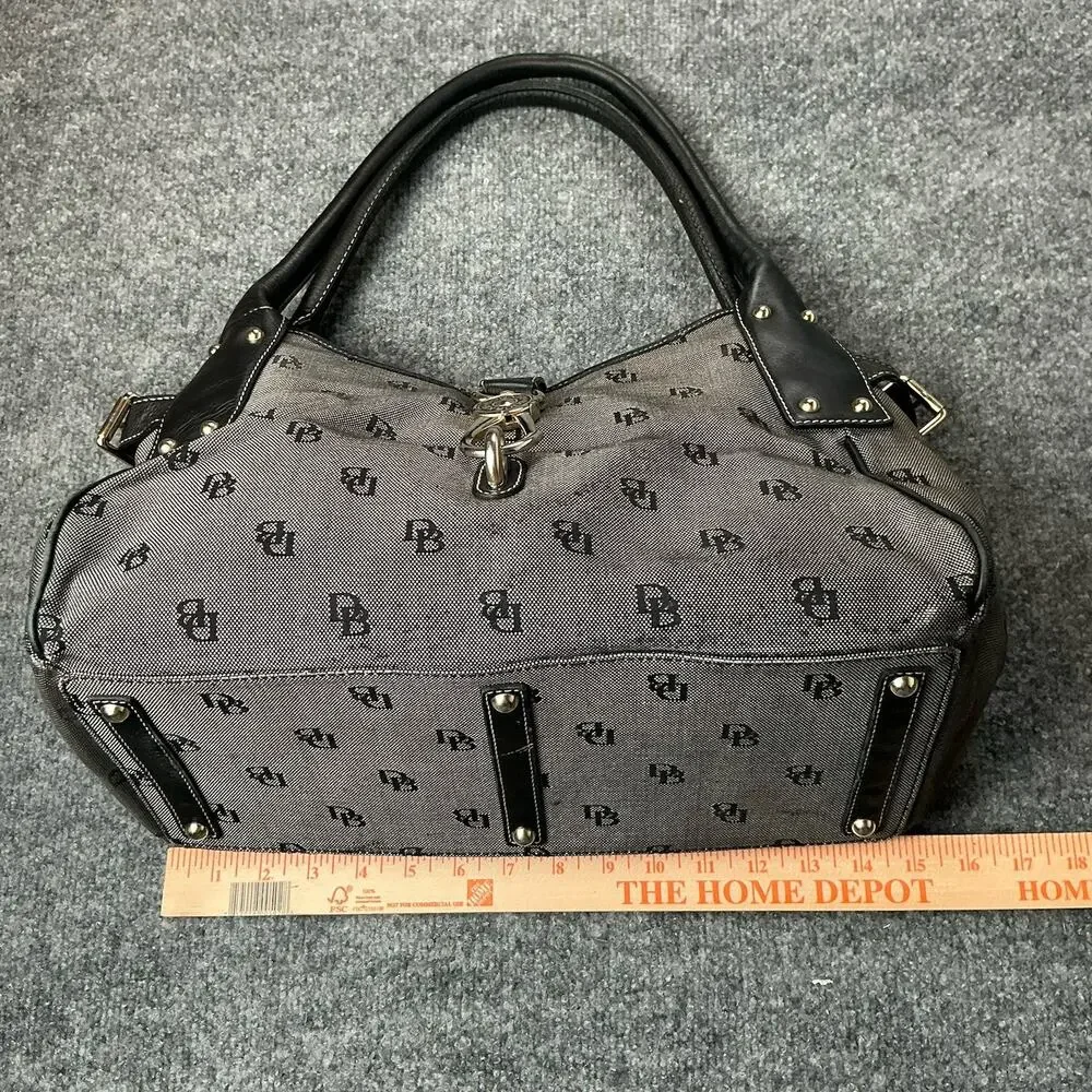 Vintage Dooney & Bourke Gray/Black Tulip Satchel Logo Purse With Clip